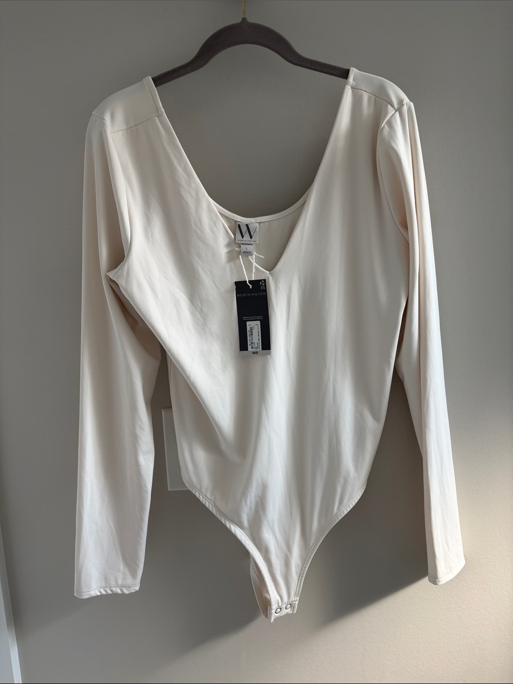Worthington Cream Long-Sleeve V-Neck Bodysuit